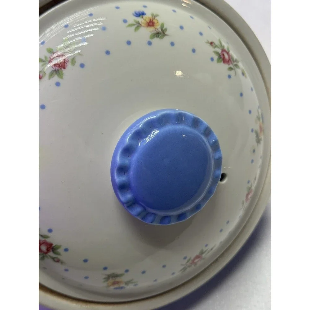 Hall China Co. Mary Dunbar Blue Rose Casserole Superior Quality Kitchenware USA
